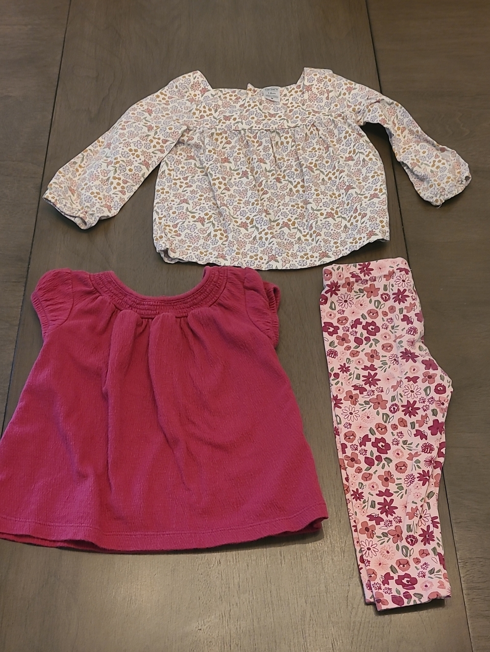 3-Piece Baby Girl Outfit Set - Floral Top, Maroon Tunic & Floral Leggings